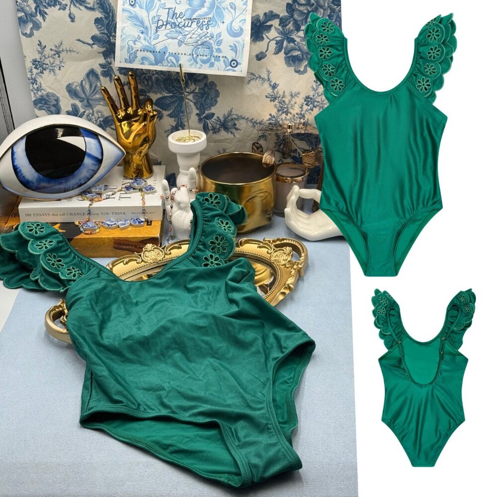 🆕 ZIMMERMANN KIDS 🧿 NWT Ottie Embroidered 1PC, Green - Sz 8 Y